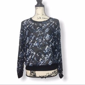 Mossimo Sheer Abstract Print Blouse | Size S | Blue Black Lightweight Top